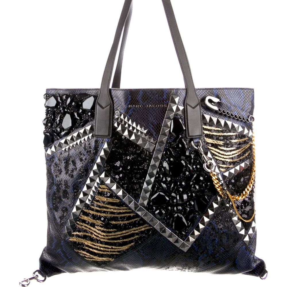 Marc Jacobs Authentic Large Blue/Black Python Embossed Leather Embellished Tote